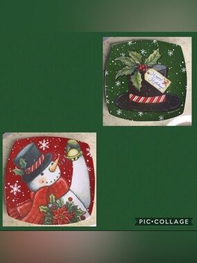 Cypress Home Christmas Snowman Plates Set of 2